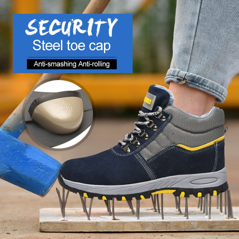 Winter Safety Work Boots Steel Toe Working Men Boots Warm Add Velvet Cold