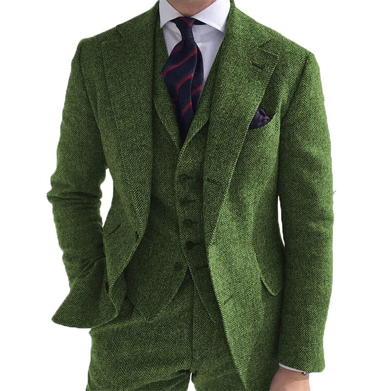 Tuxedo for Mens: Gray Wool Tweed Winter Men Suit For Wedding Formal Groom Tuxedo