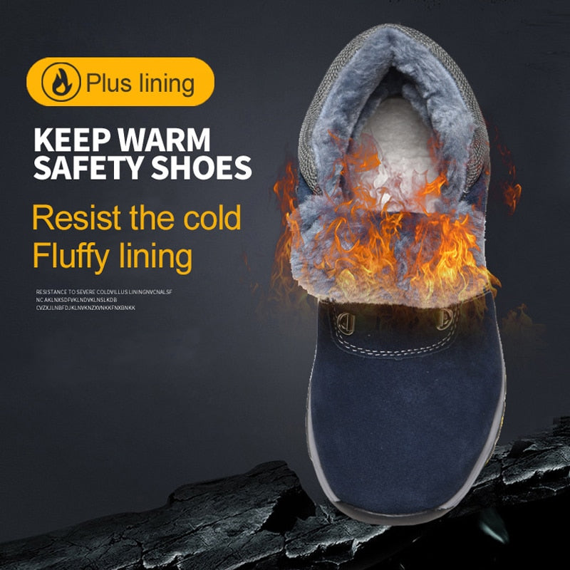 Winter Safety Work Boots Steel Toe Working Men Boots Warm Add Velvet Cold