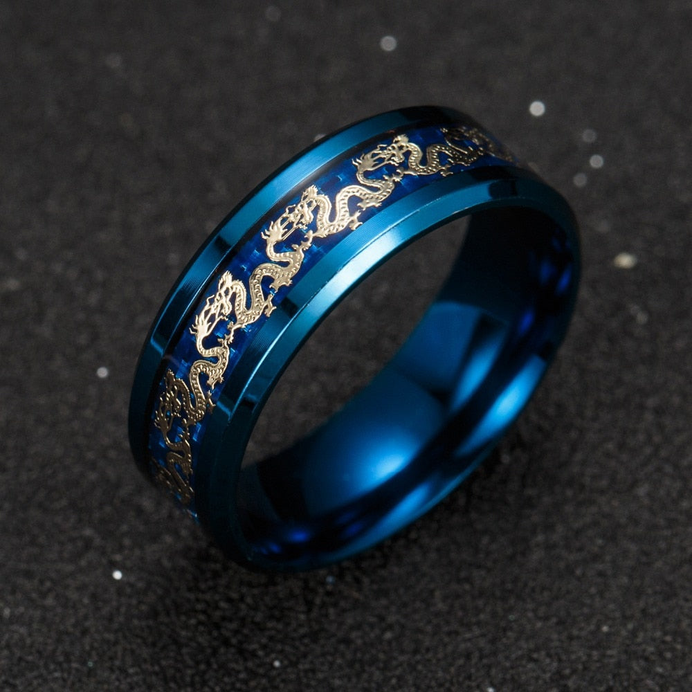 Steel Dragon Rings Black And Blue Man Gifts Wedding Band Jewelry