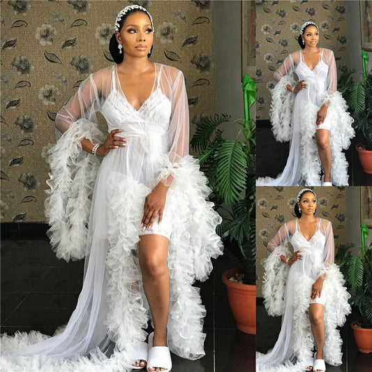 Homecoming Dresses: Women White Ivory Tulle Sleepwear Wedding Outfit Garment