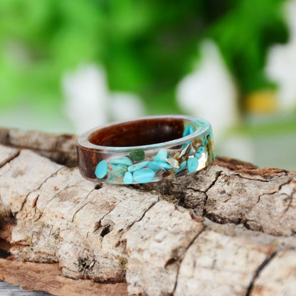 Wood Resin Ring Transparent Epoxy Resin Ring Fashion Handmade Dried Flower